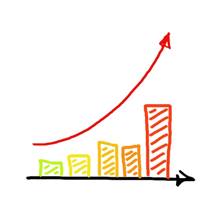 a red arrow business graph hand drawing